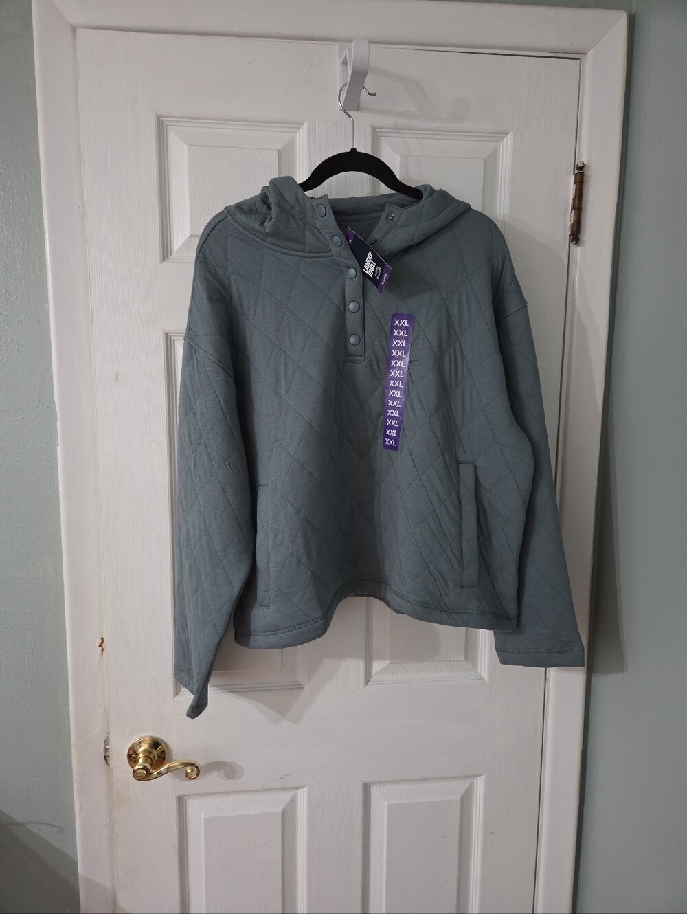 Lands' End  Women's Quilted Hooded Pullover in Dusty Teal.  XXL.  NWT